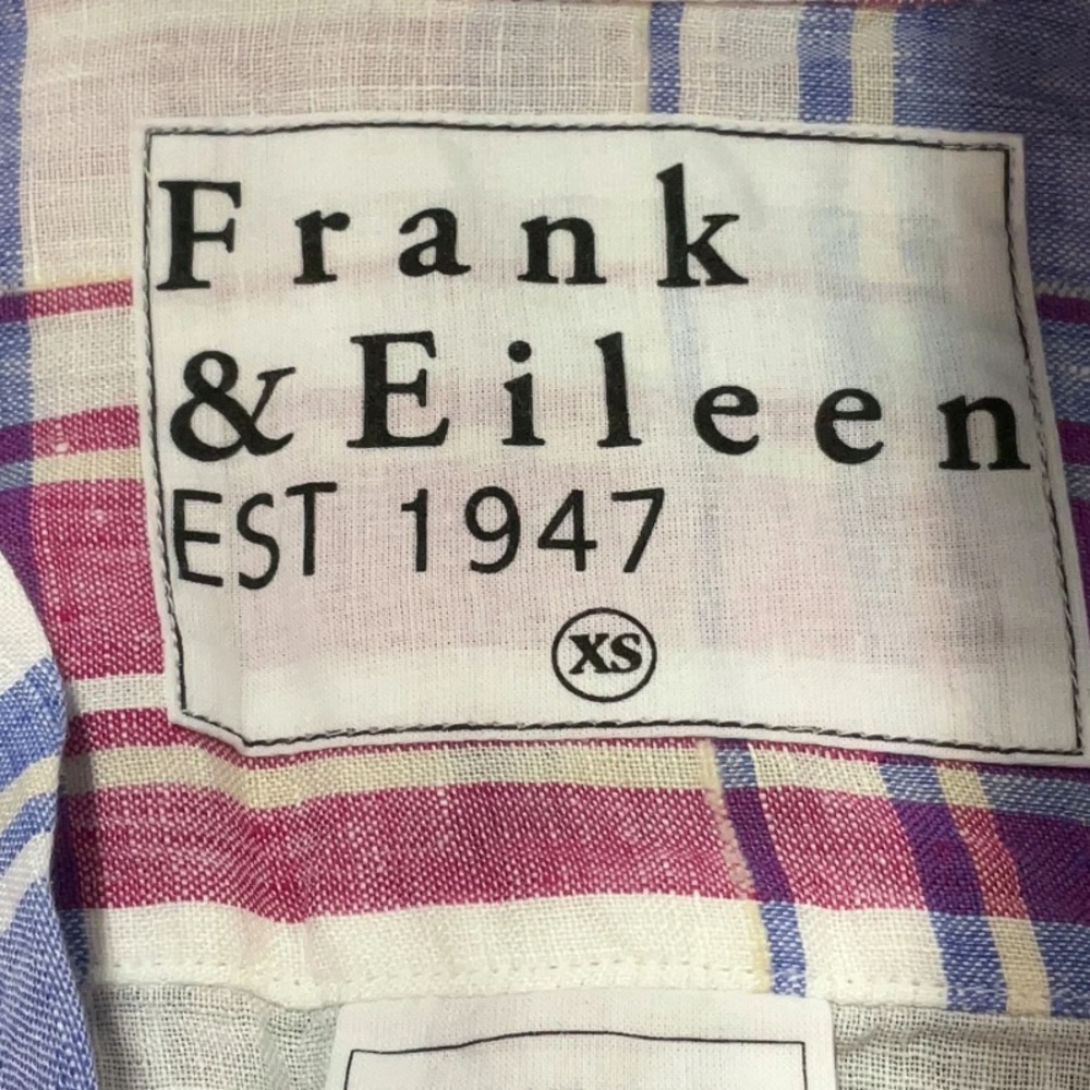 Frank & Eileen Barry Top Blue Pink Plaid Button Up Linen Blend Size XS - Picture 7 of 11